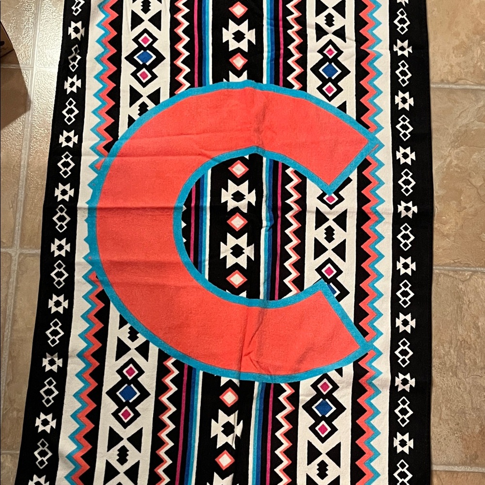 Colorful Geometric Pattern Beach Towel with Large C